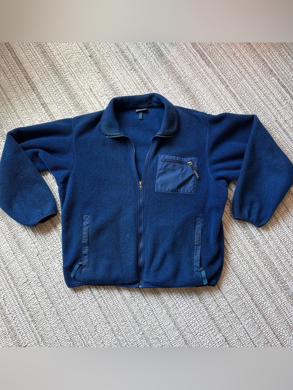 Vintage 80's F1 USA Patagonia Thick Fleece Jacket sz XL Blue 25021 deep Pile